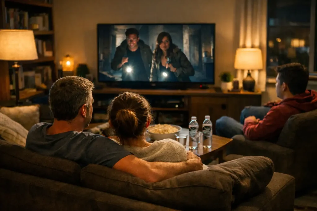 Akşam saatlerinde IPTV Donuyor testi yapılan televizyon izleme sahnesi