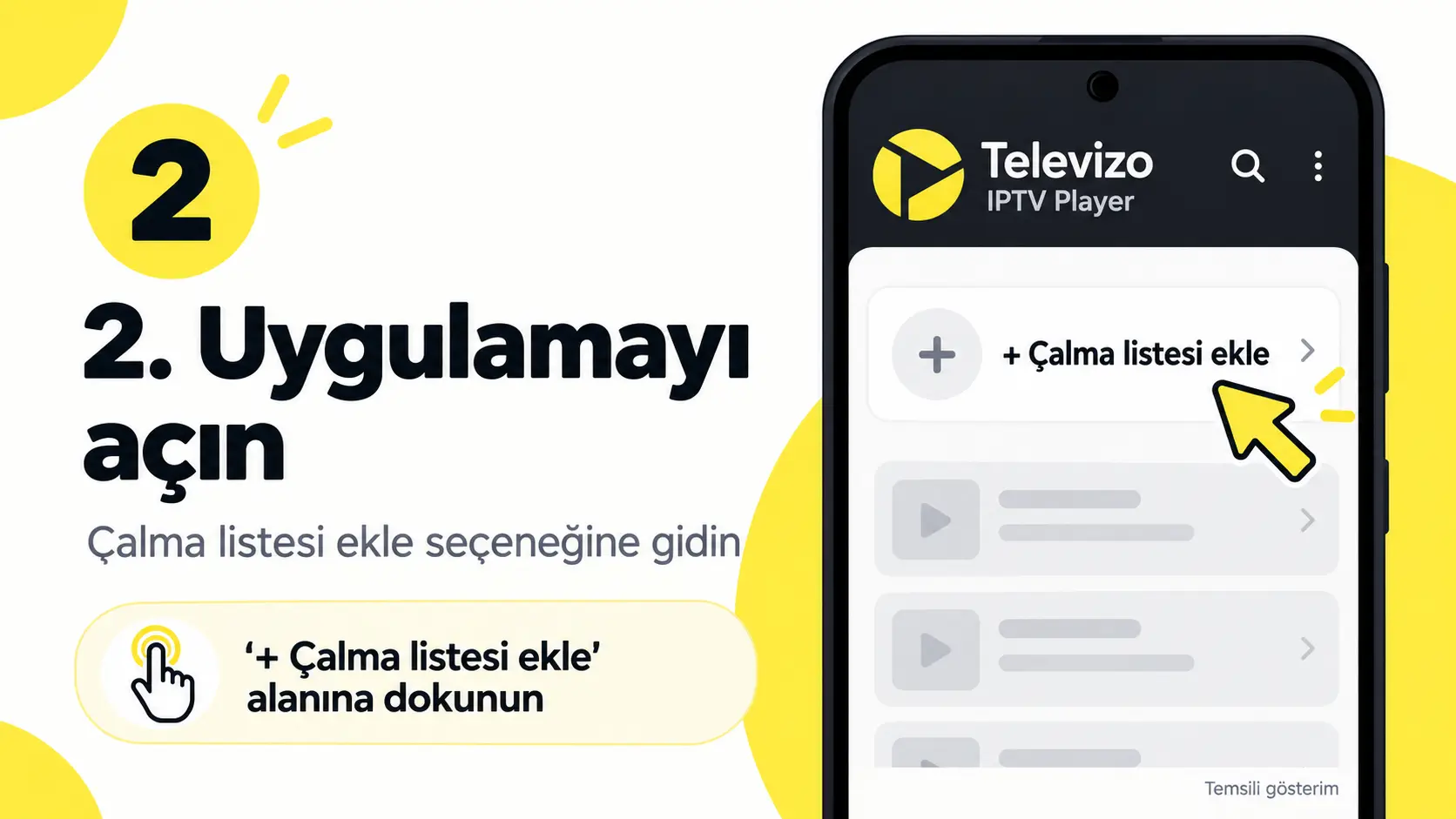 Televizo kurulum ikinci adım çalma listesi ekleme seçeneği