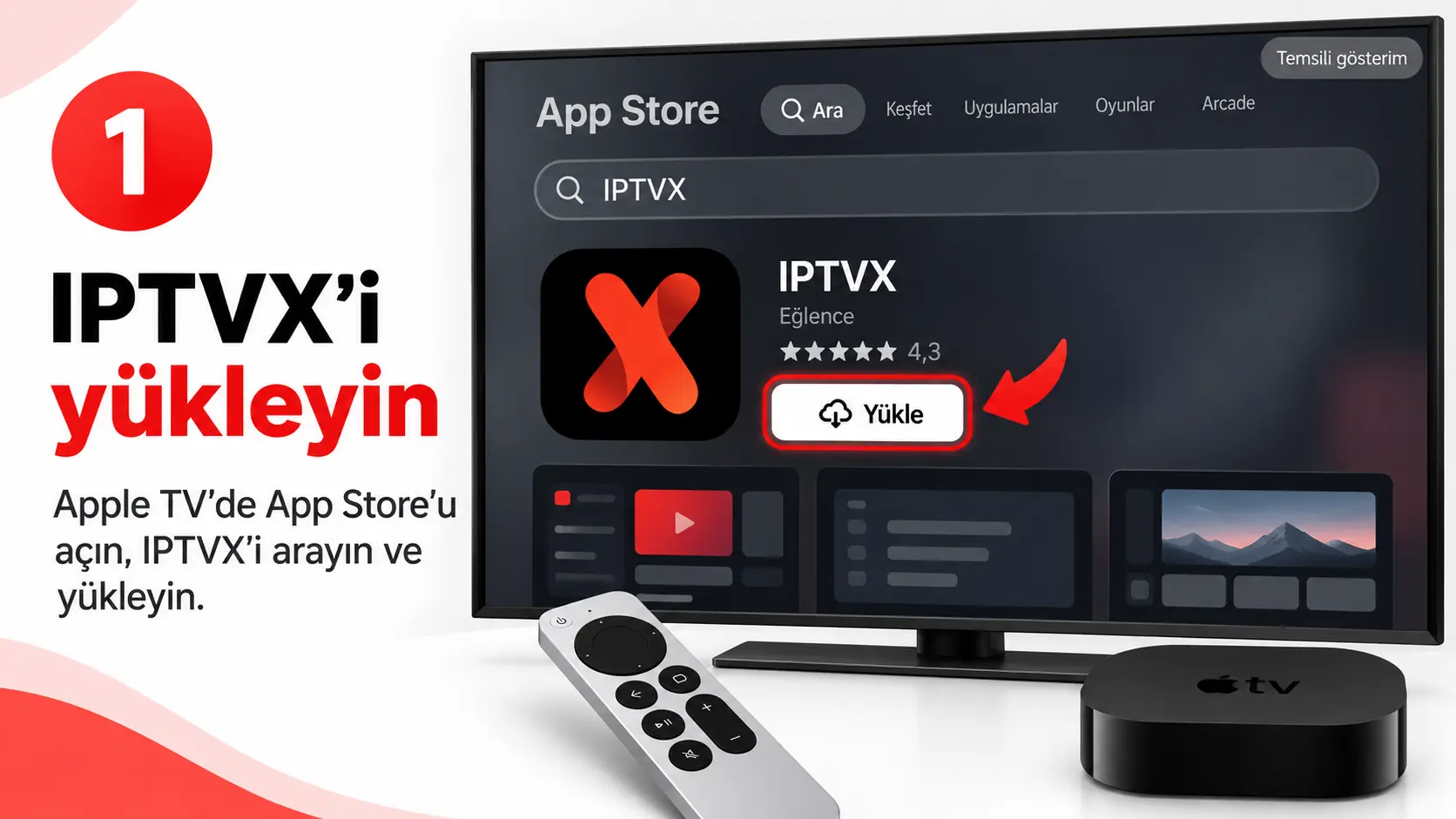 IPTVX kurulum birinci adım Apple TV App Store üzerinden indirme