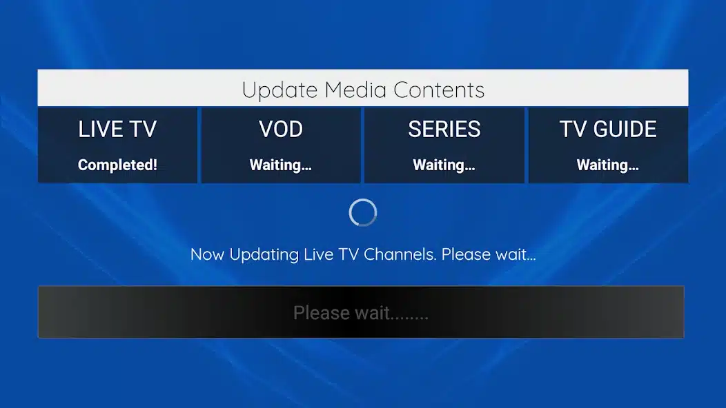 XCIPTV kurulum sonrası canlı TV VOD dizi ve EPG güncelleme ekranı