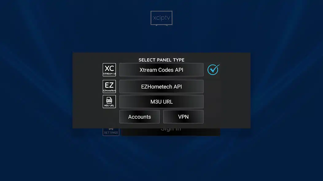 XCIPTV kurulum Xtream Codes API ve M3U URL seçim ekranı